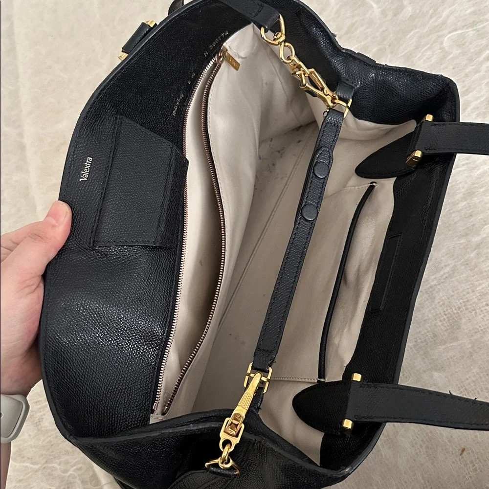 Valextra Black Leather Tote Bag Made in Italy | Structured Minimal Designer Bag - Picture 8 of 14
